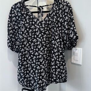 Elegant Black and White Floral Blouse